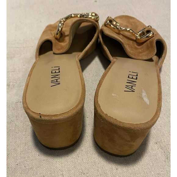 Vaneli Suede Slide Sandals Womens US 9 EU 40 Taupe Leather Wedge Heel Dress Shoe - Picture 7 of 10